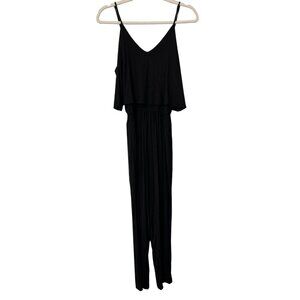 Off Duty Womens XS Black Jumpsuit Tank Top Flutter Overlay Bodice Tapered Leg